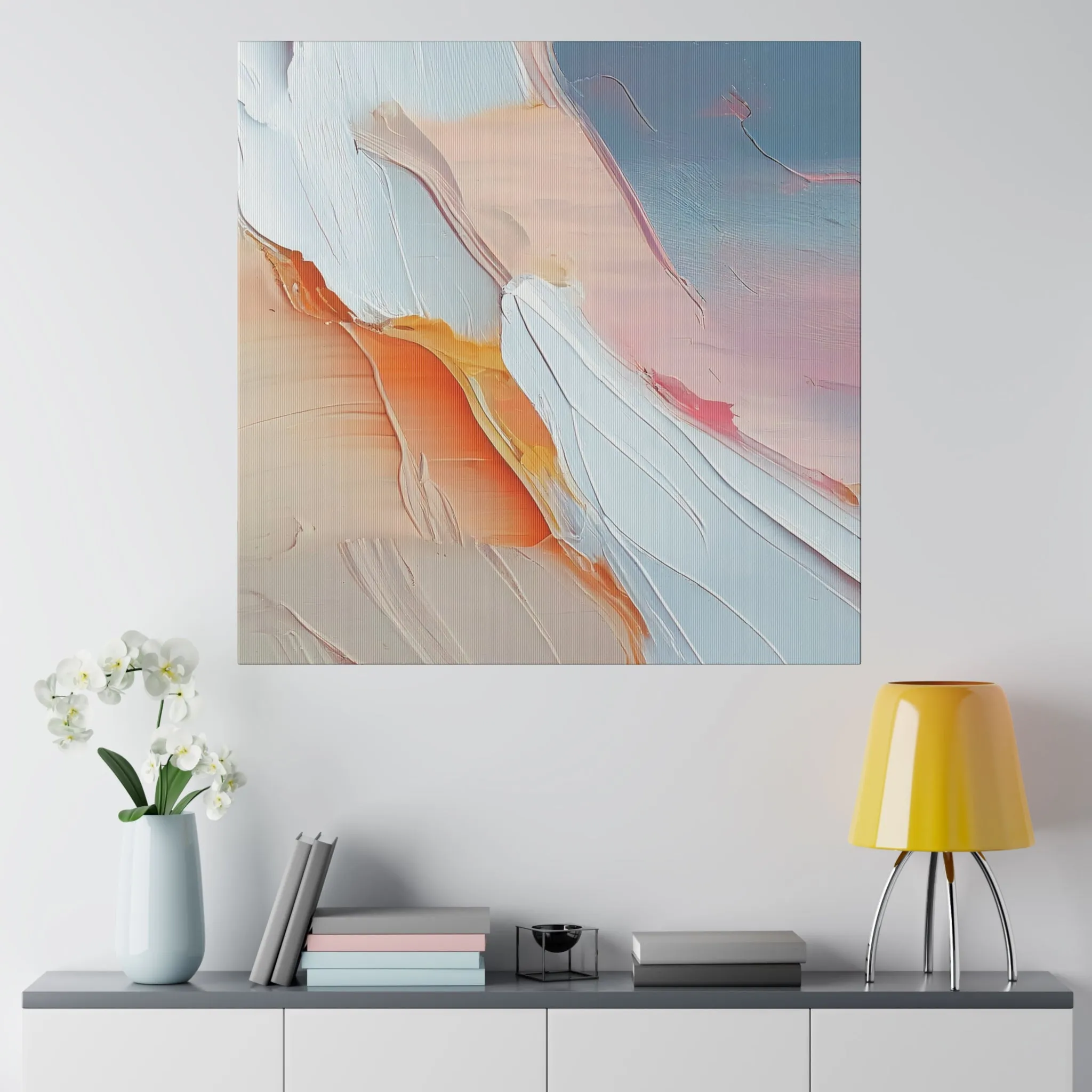Abstract Canvas Wall Art | Sky Blue, Pink Beige Wall Artwork