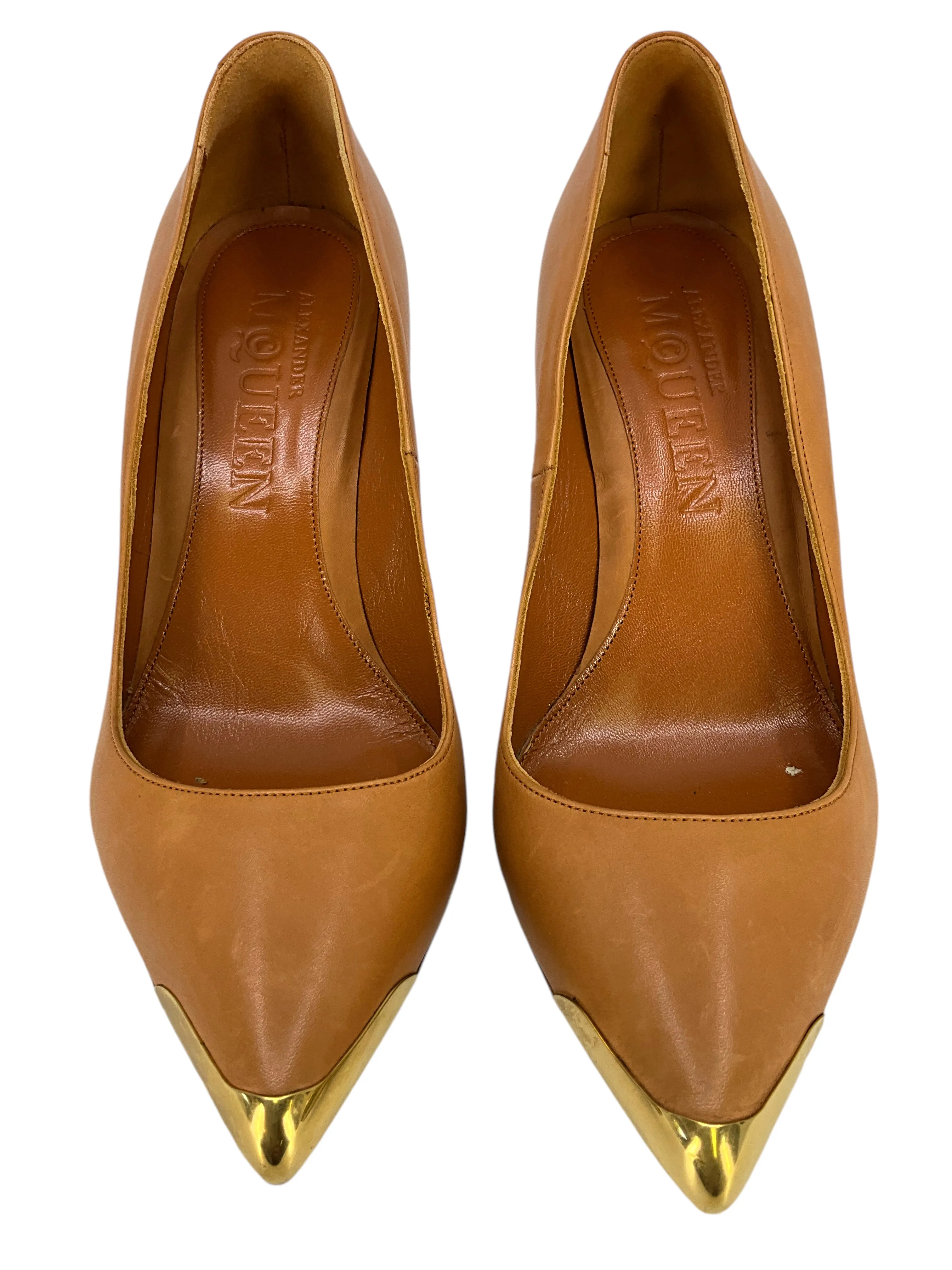 Alexander McQueen Leather Gold Cap Toe Pumps Size 7.5