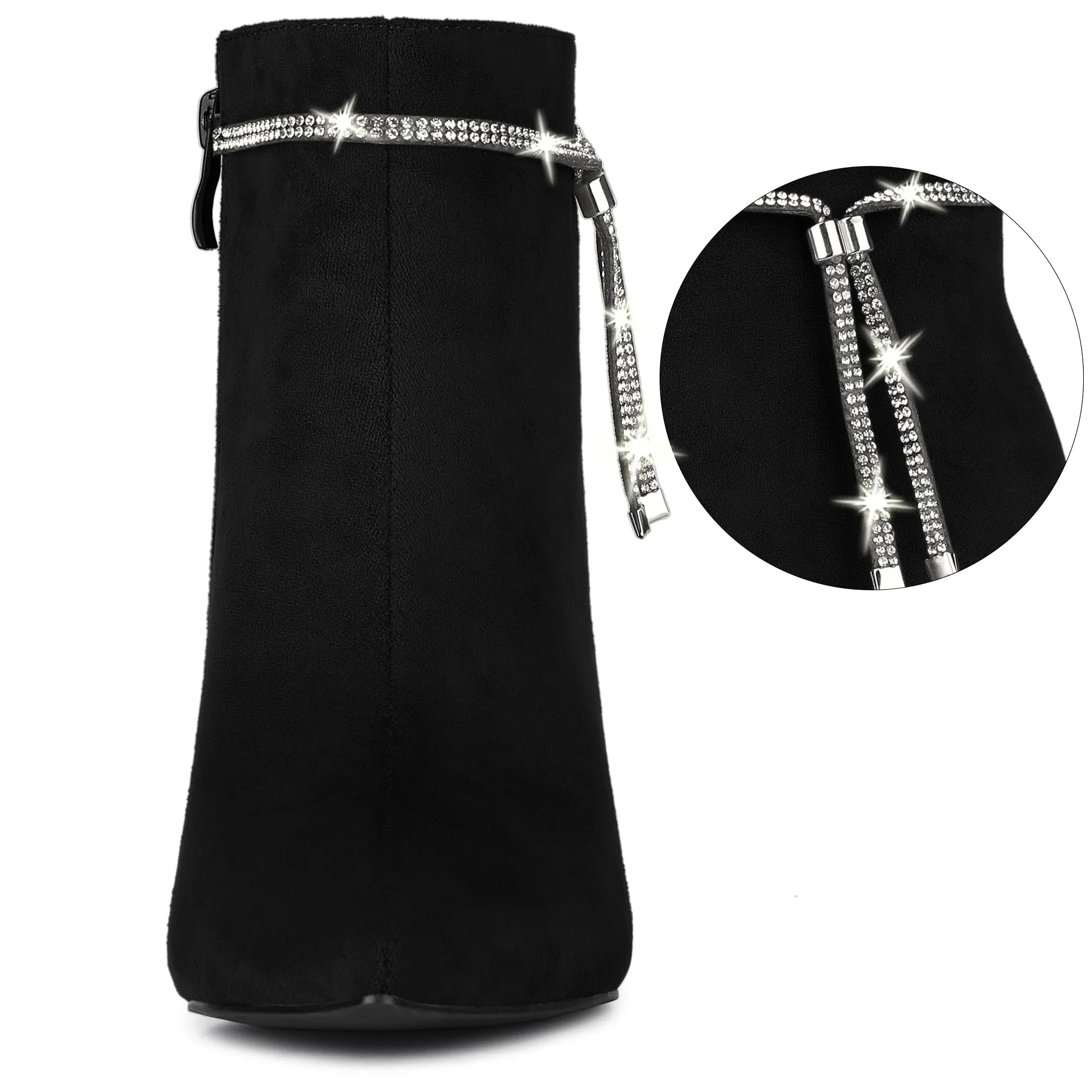 Bling Rhinestone Pointed Toe Stiletto Heel Ankle Boots
