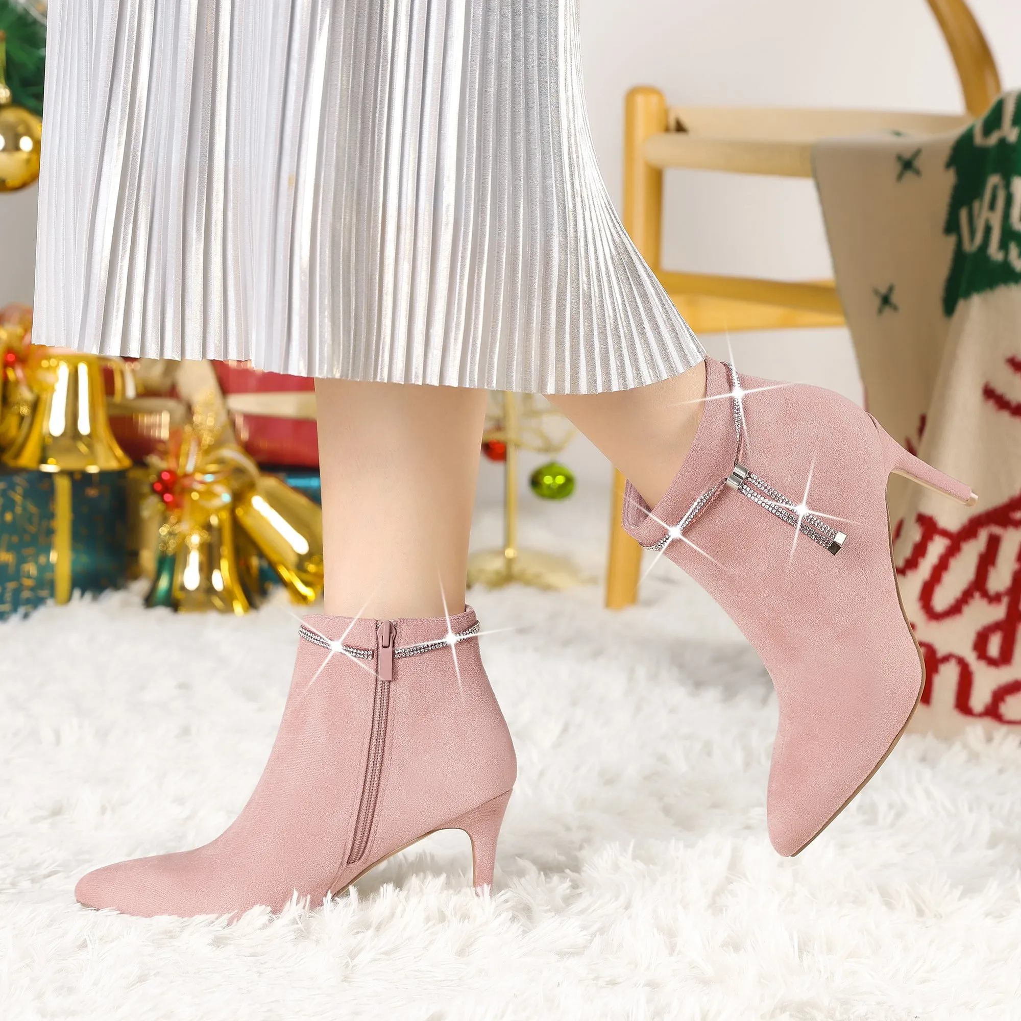 Bling Rhinestone Pointed Toe Stiletto Heel Ankle Boots