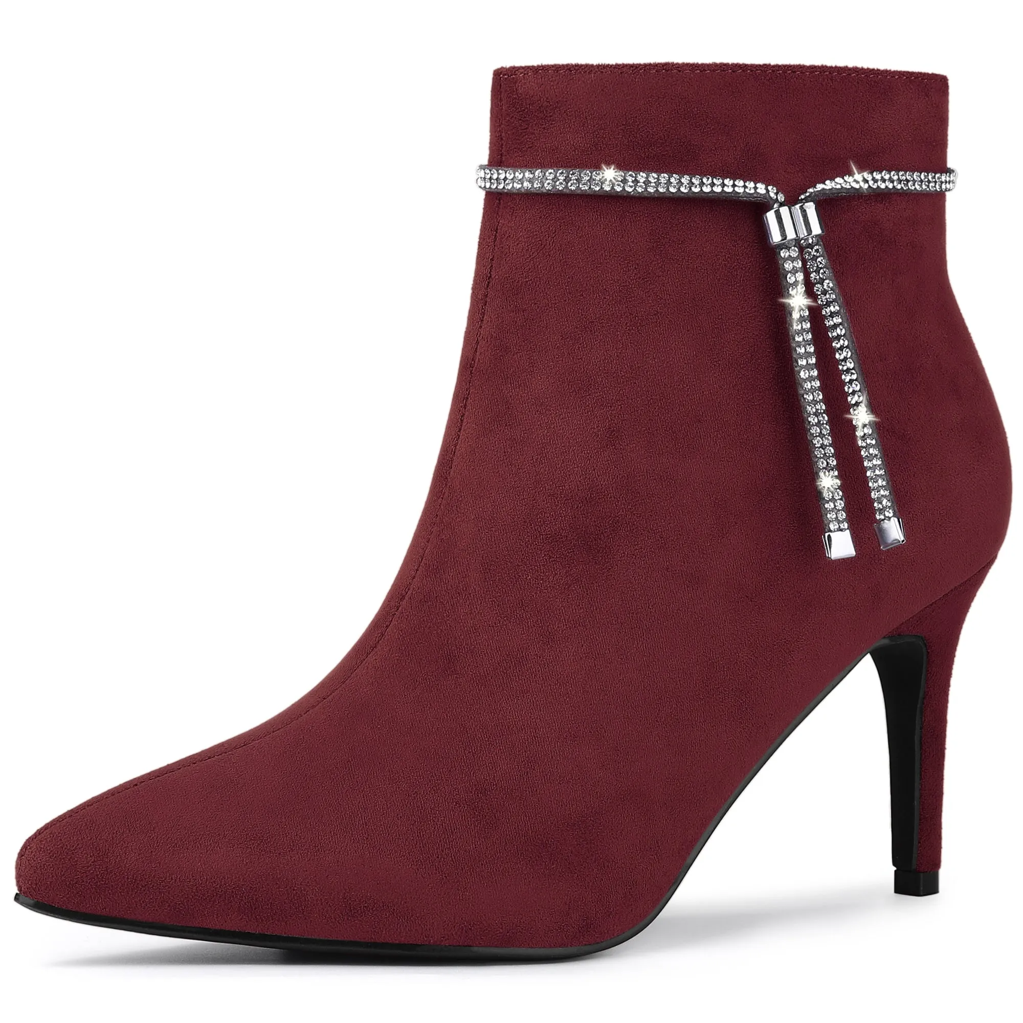 Bling Rhinestone Pointed Toe Stiletto Heel Ankle Boots
