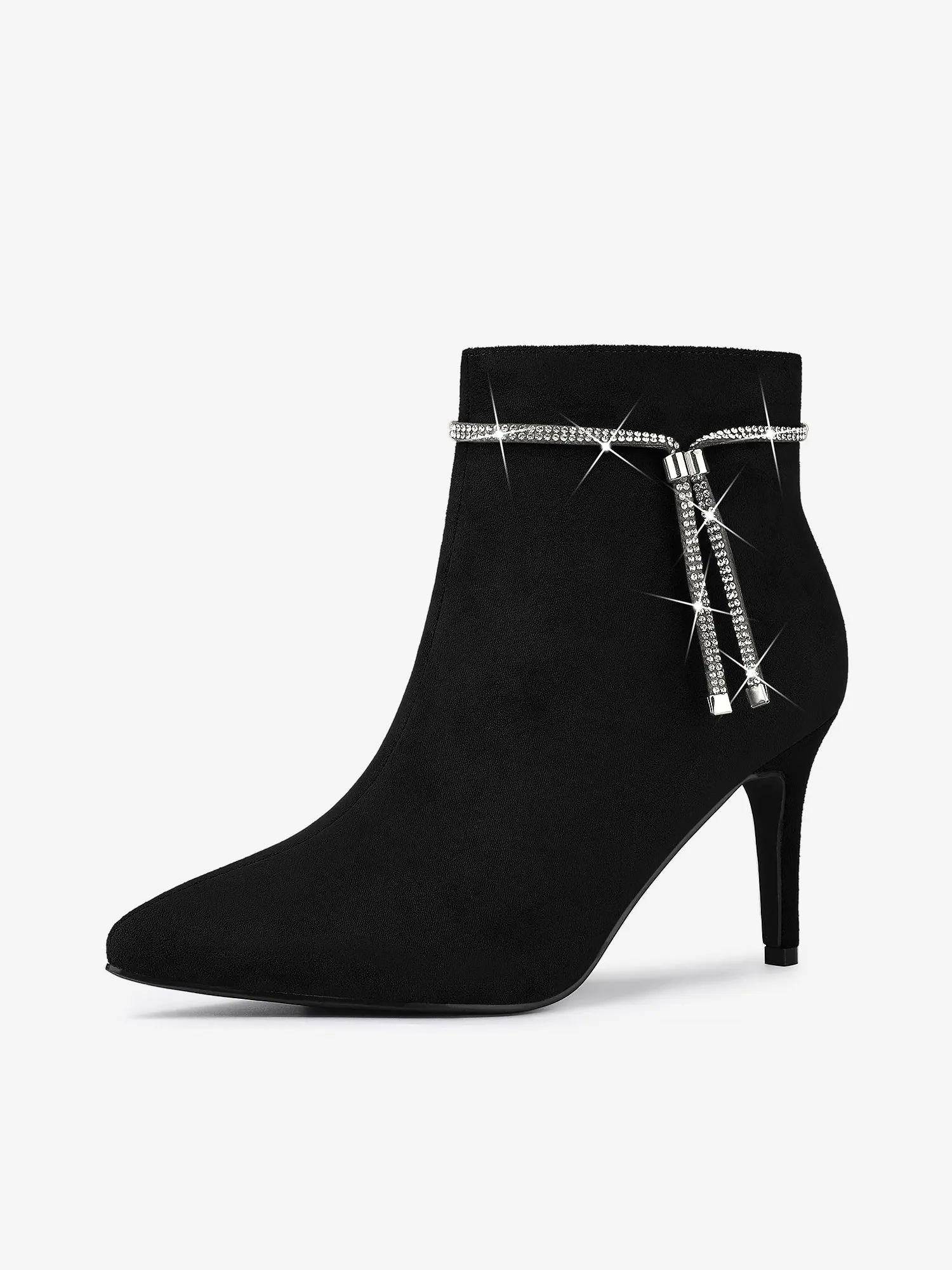 Bling Rhinestone Pointed Toe Stiletto Heel Ankle Boots