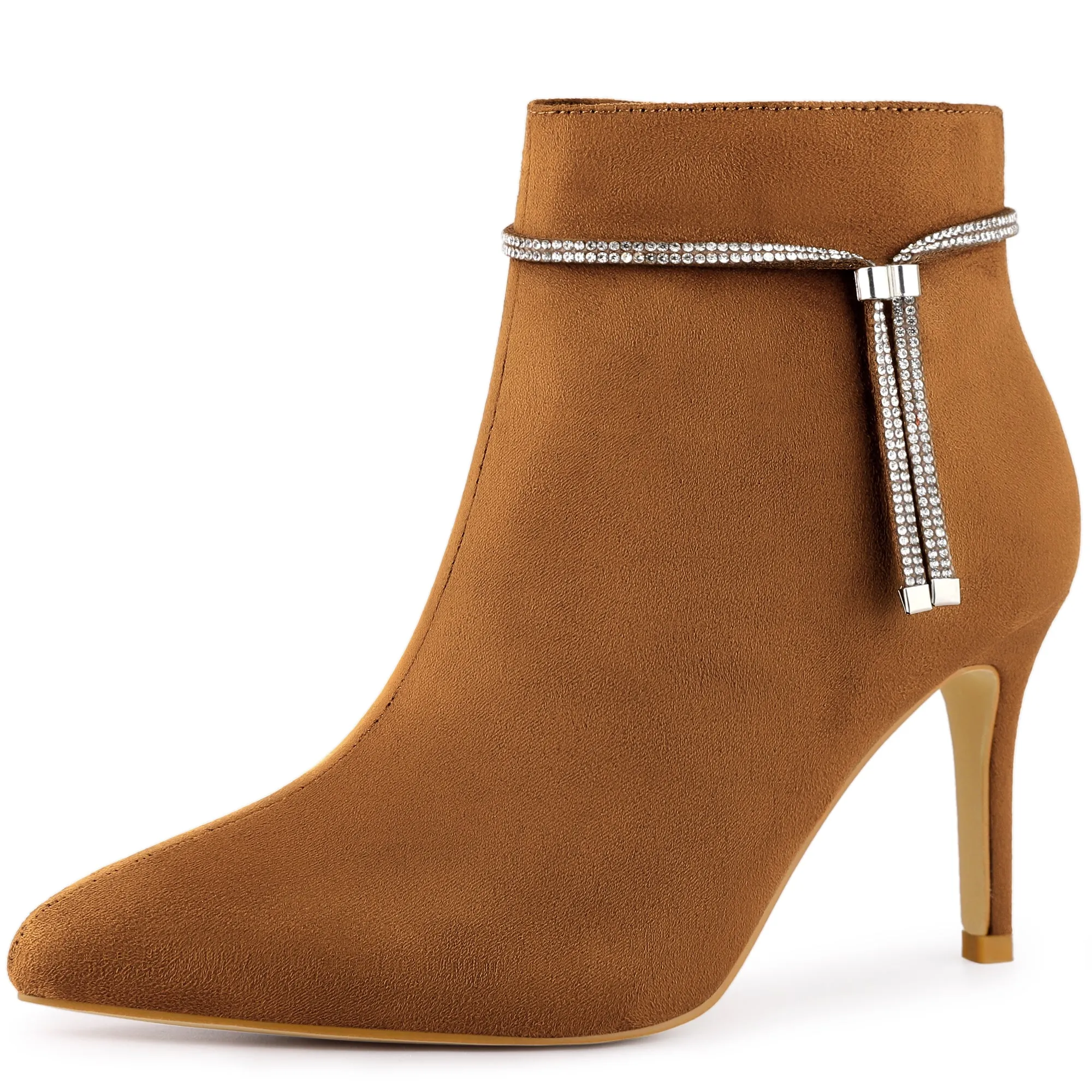 Bling Rhinestone Pointed Toe Stiletto Heel Ankle Boots