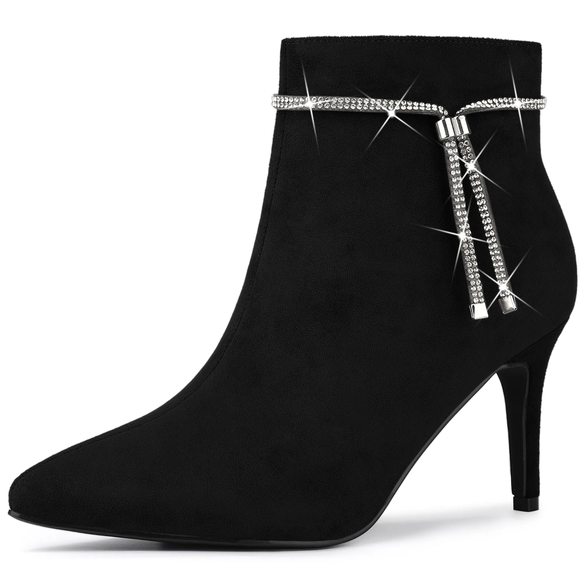 Bling Rhinestone Pointed Toe Stiletto Heel Ankle Boots