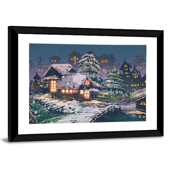Christmas Night Scene Canvas Wall Art