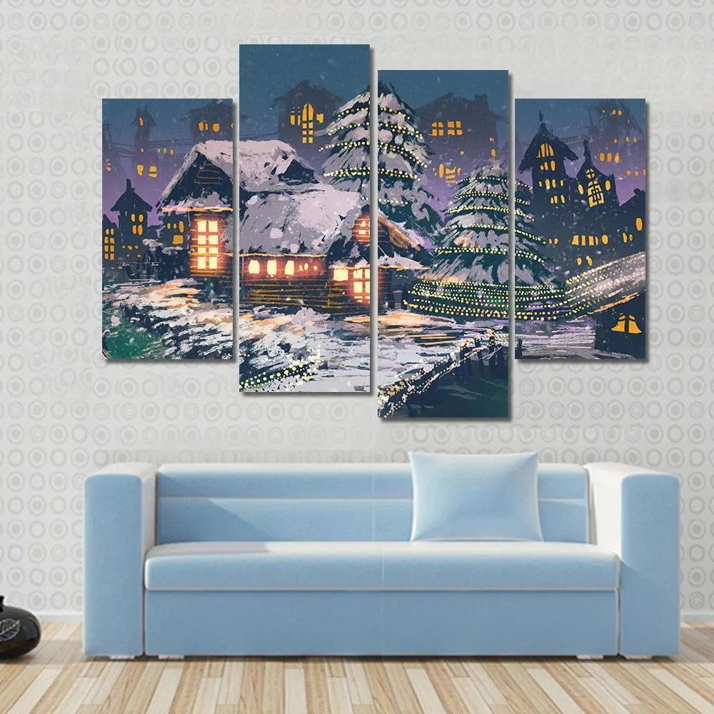 Christmas Night Scene Canvas Wall Art