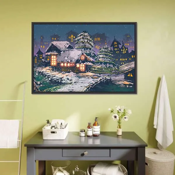 Christmas Night Scene Canvas Wall Art