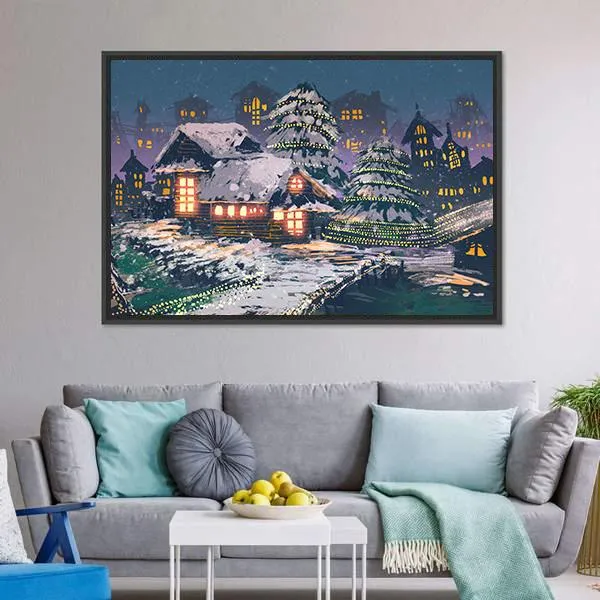 Christmas Night Scene Canvas Wall Art