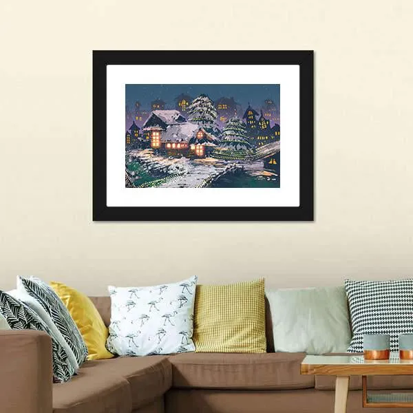 Christmas Night Scene Canvas Wall Art