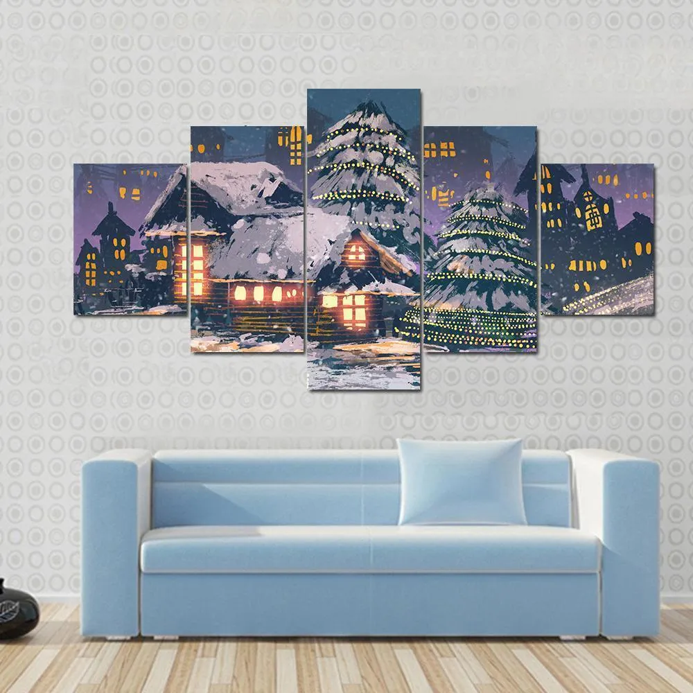 Christmas Night Scene Canvas Wall Art
