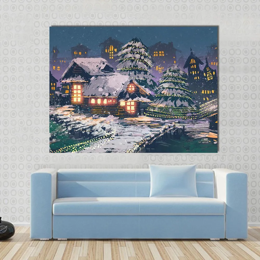 Christmas Night Scene Canvas Wall Art