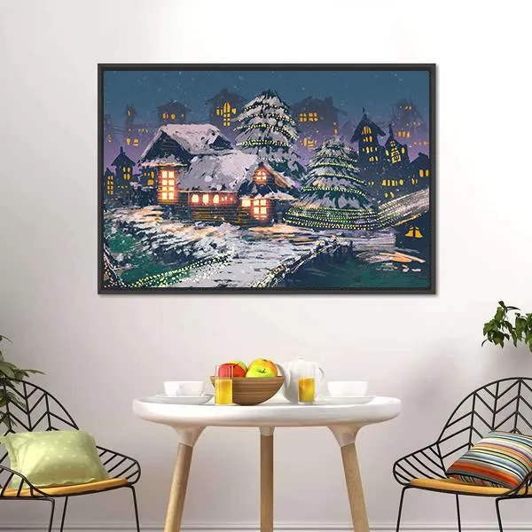 Christmas Night Scene Canvas Wall Art