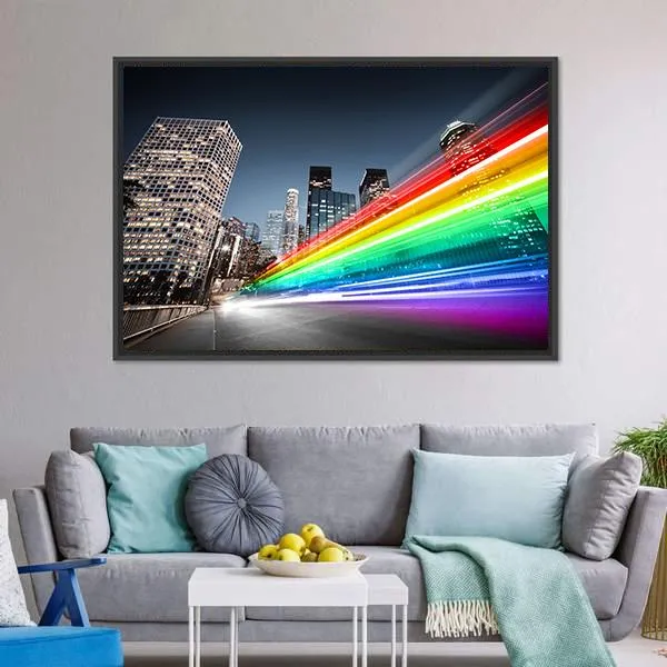 Colorful Rainbow Bus Traffic Canvas Wall Art