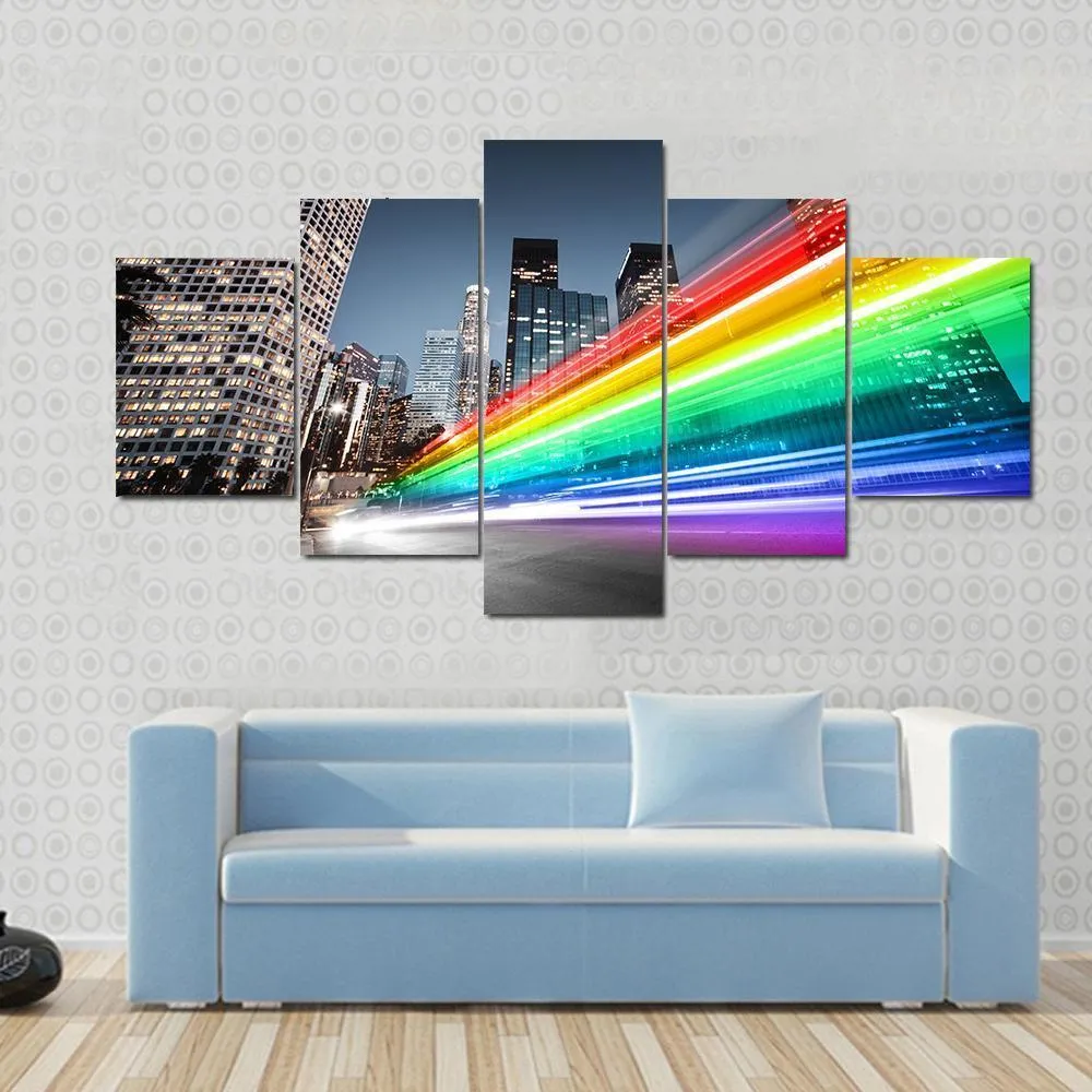 Colorful Rainbow Bus Traffic Canvas Wall Art