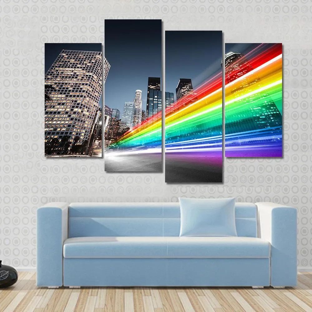 Colorful Rainbow Bus Traffic Canvas Wall Art