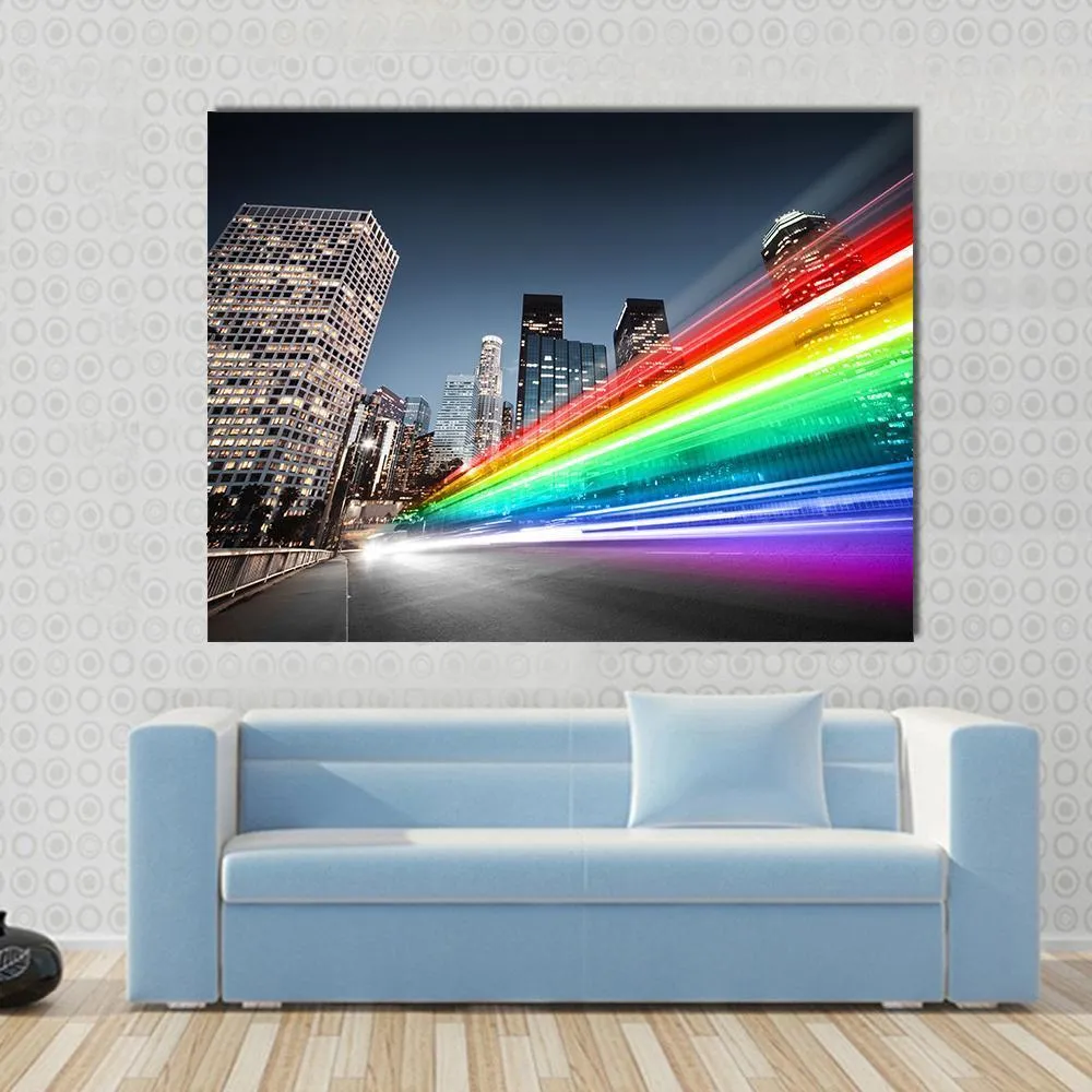 Colorful Rainbow Bus Traffic Canvas Wall Art