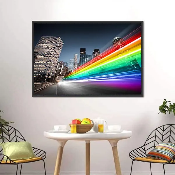 Colorful Rainbow Bus Traffic Canvas Wall Art