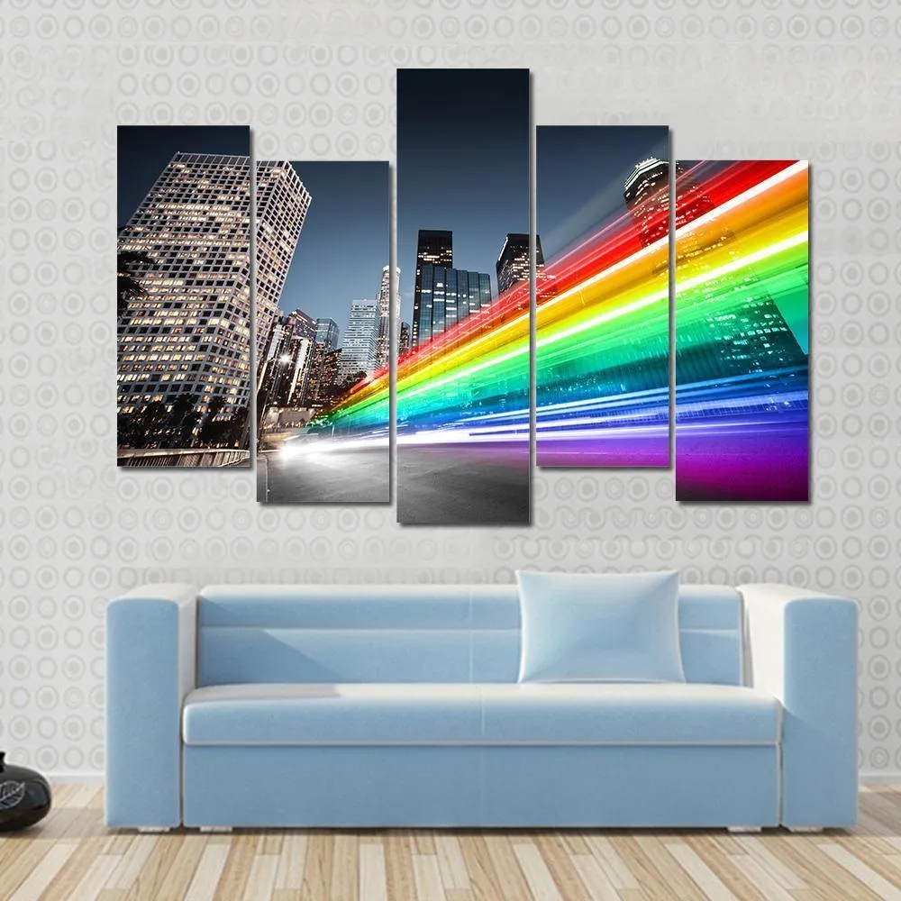 Colorful Rainbow Bus Traffic Canvas Wall Art