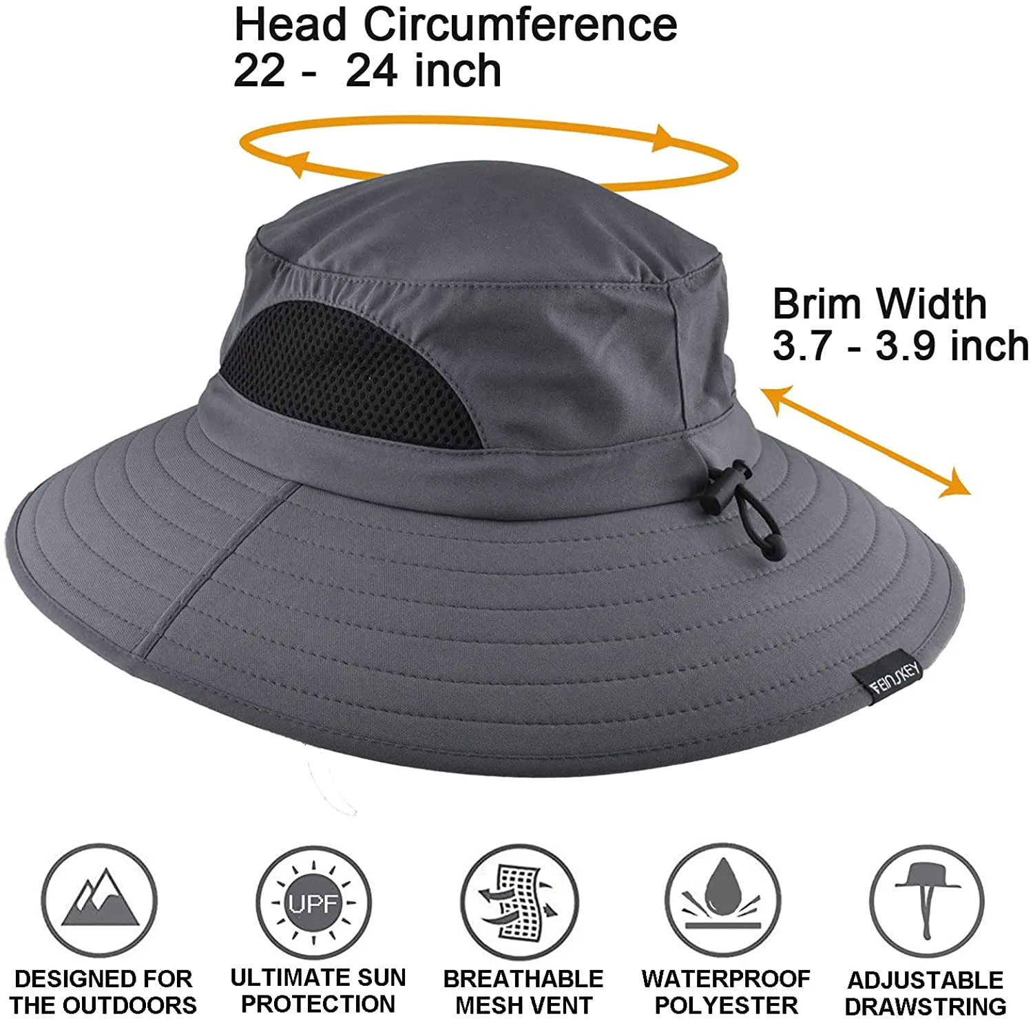 EINSKEY Sun Hat for Men/Women, Waterproof Wide Birm Bucket Hat UV Protection Boonie Hat for Fishing Hiking Garden Beach