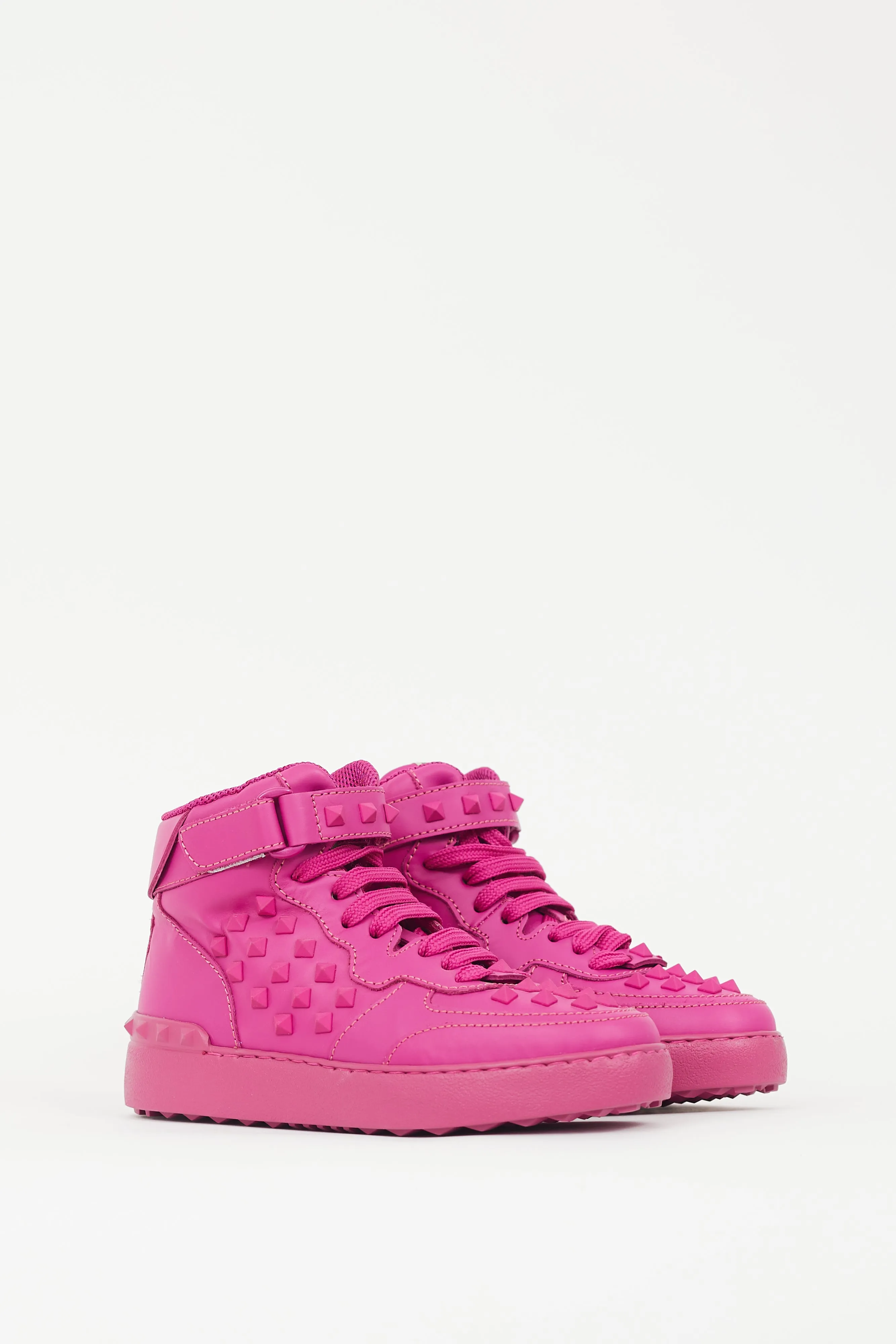 Fuschia Leather Rockstud High Top Sneaker