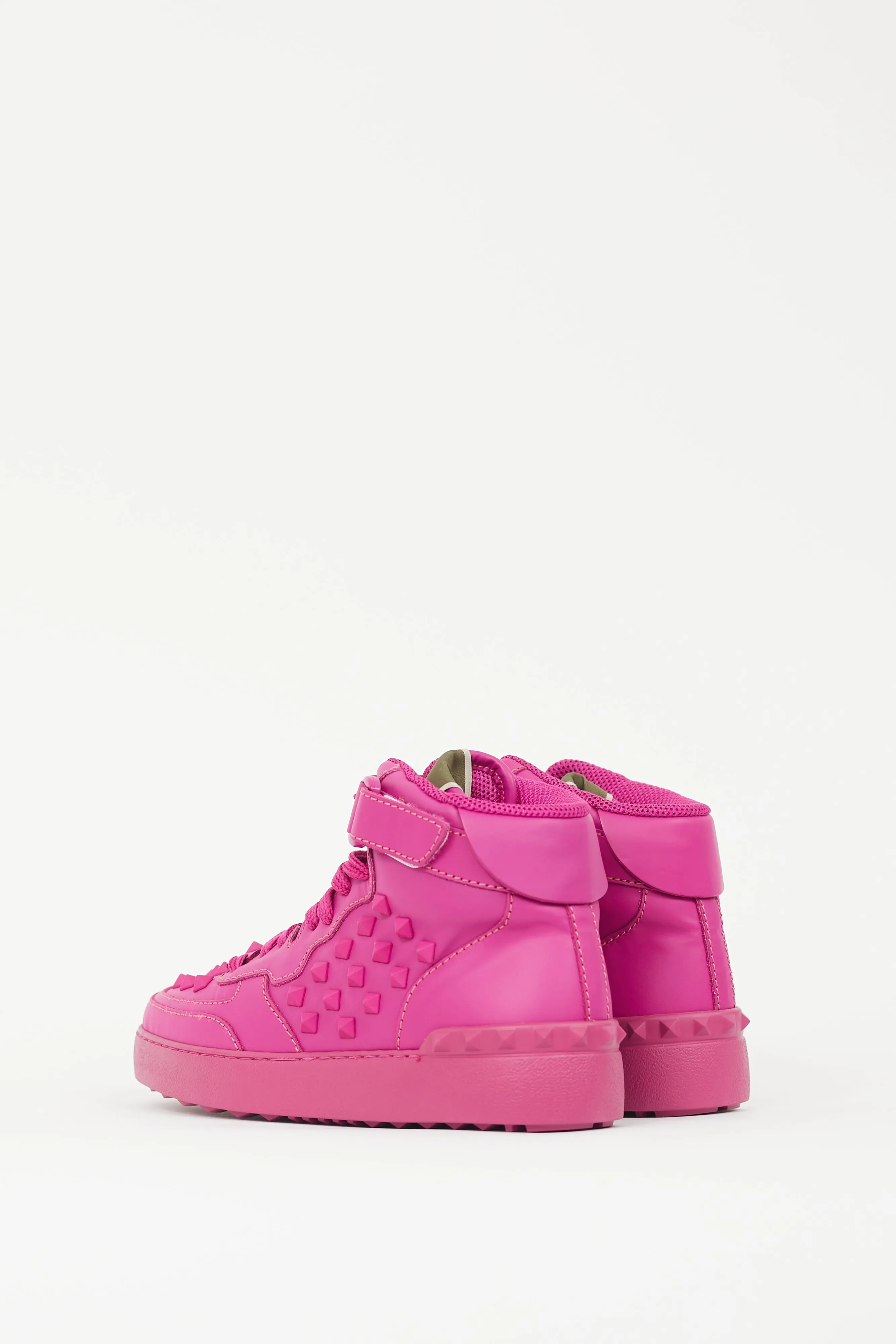 Fuschia Leather Rockstud High Top Sneaker
