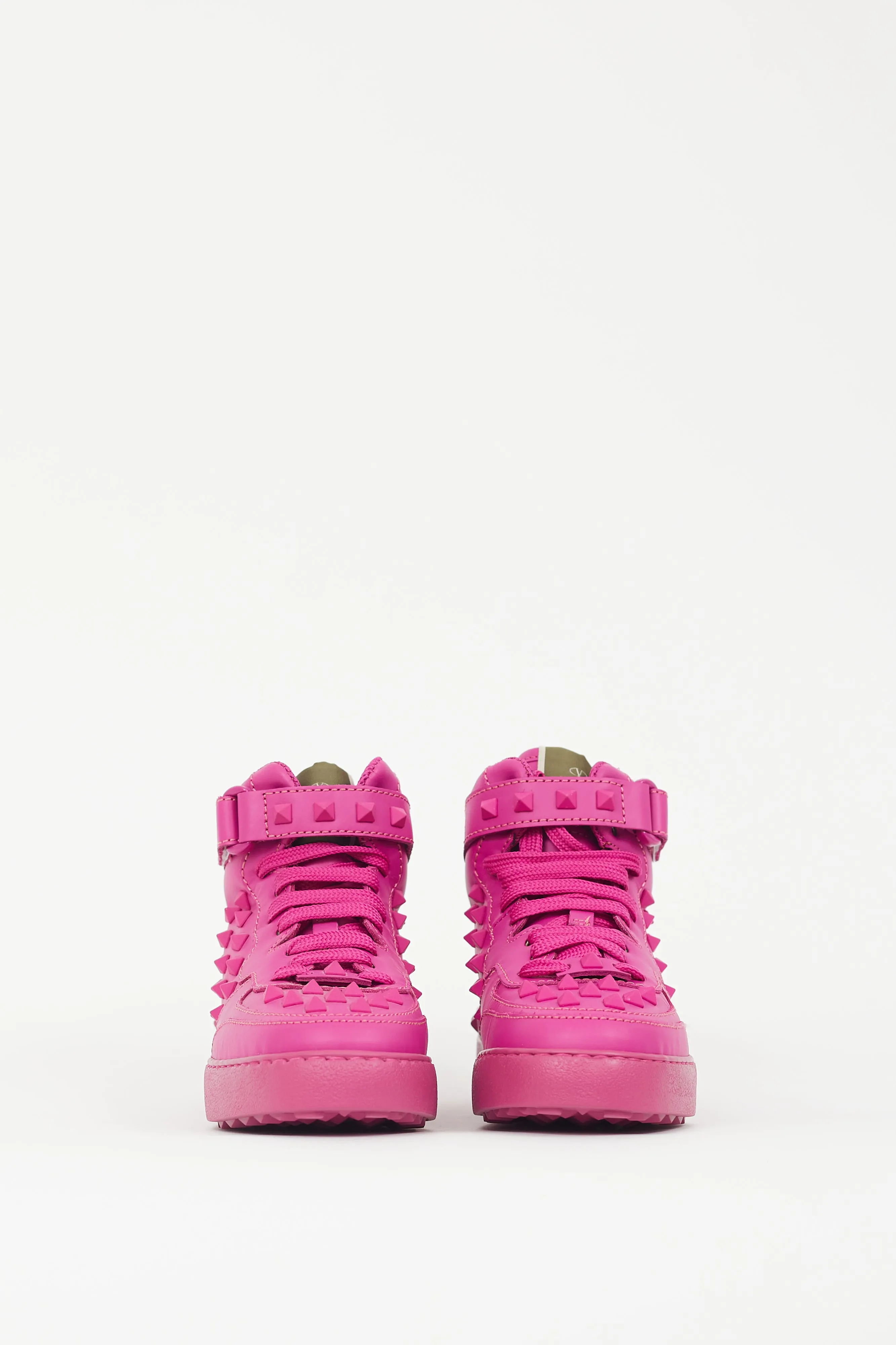 Fuschia Leather Rockstud High Top Sneaker