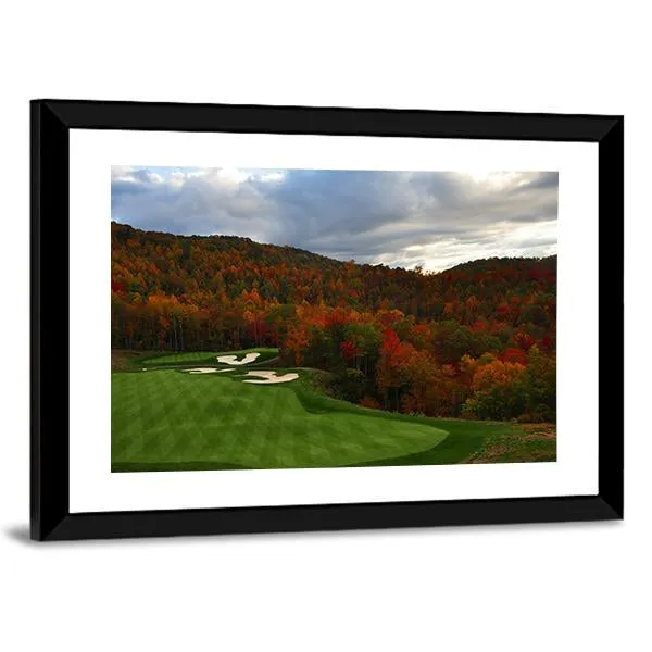 Golf Course In Mountains Canvas Wall Art