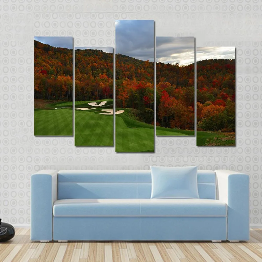 Golf Course In Mountains Canvas Wall Art
