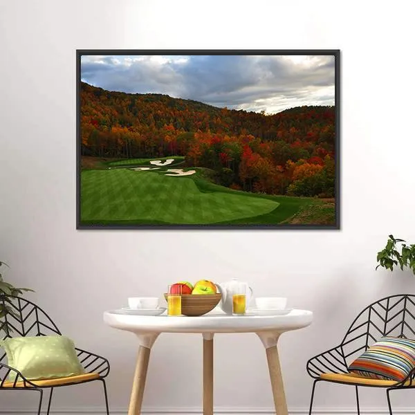 Golf Course In Mountains Canvas Wall Art