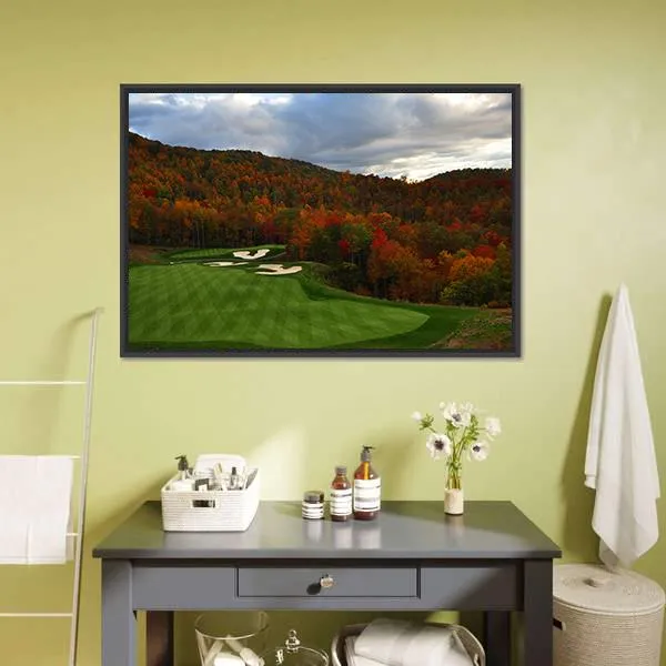 Golf Course In Mountains Canvas Wall Art