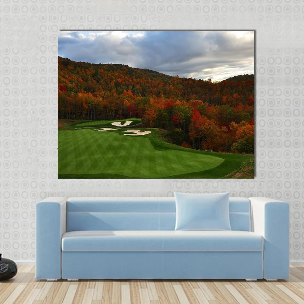 Golf Course In Mountains Canvas Wall Art
