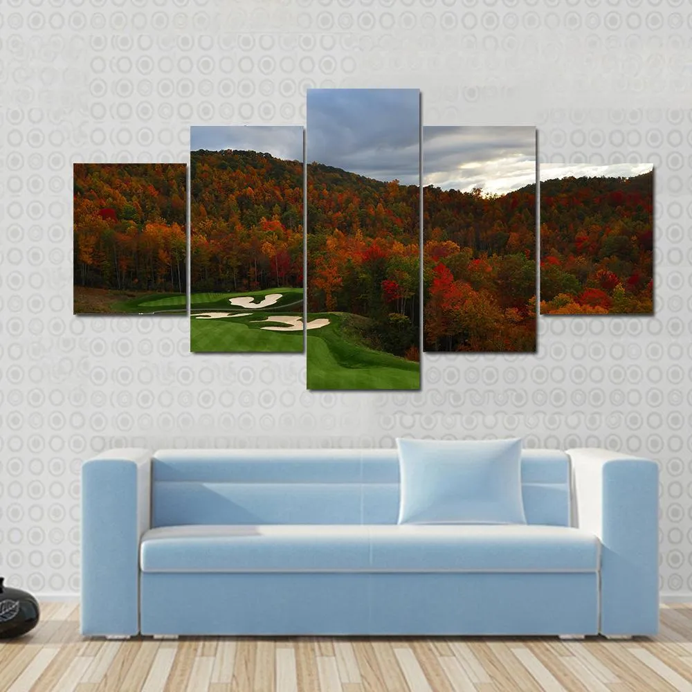 Golf Course In Mountains Canvas Wall Art