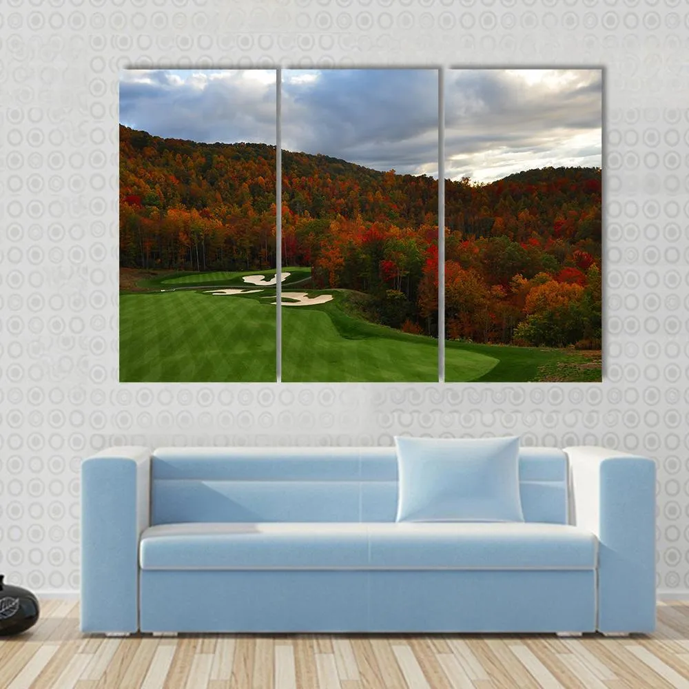 Golf Course In Mountains Canvas Wall Art