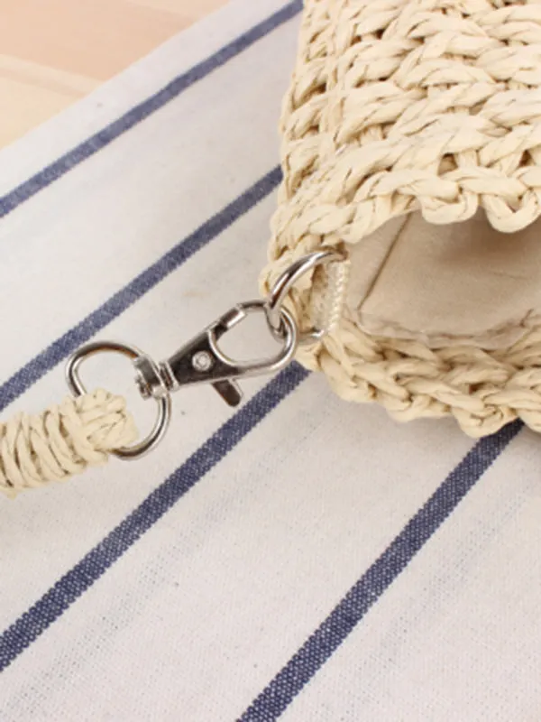 Half round straw woven beach bag