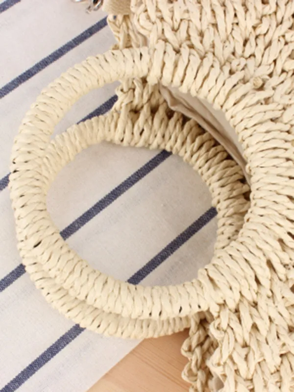 Half round straw woven beach bag