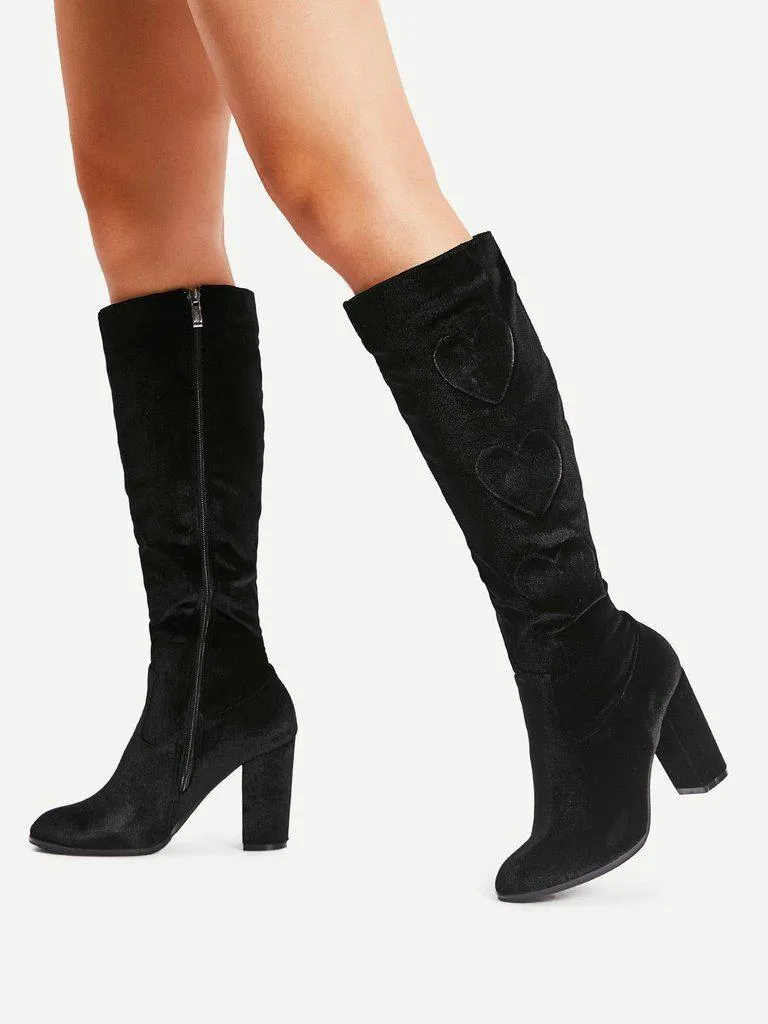 Heart Pattern Knee High Boots