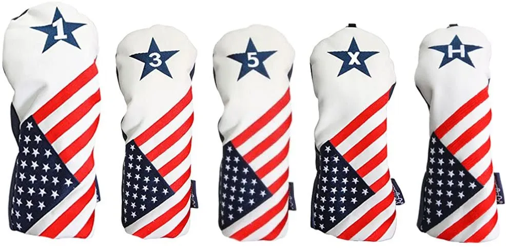 Majek Retro Golf Headcovers USA Vintage Leather Style