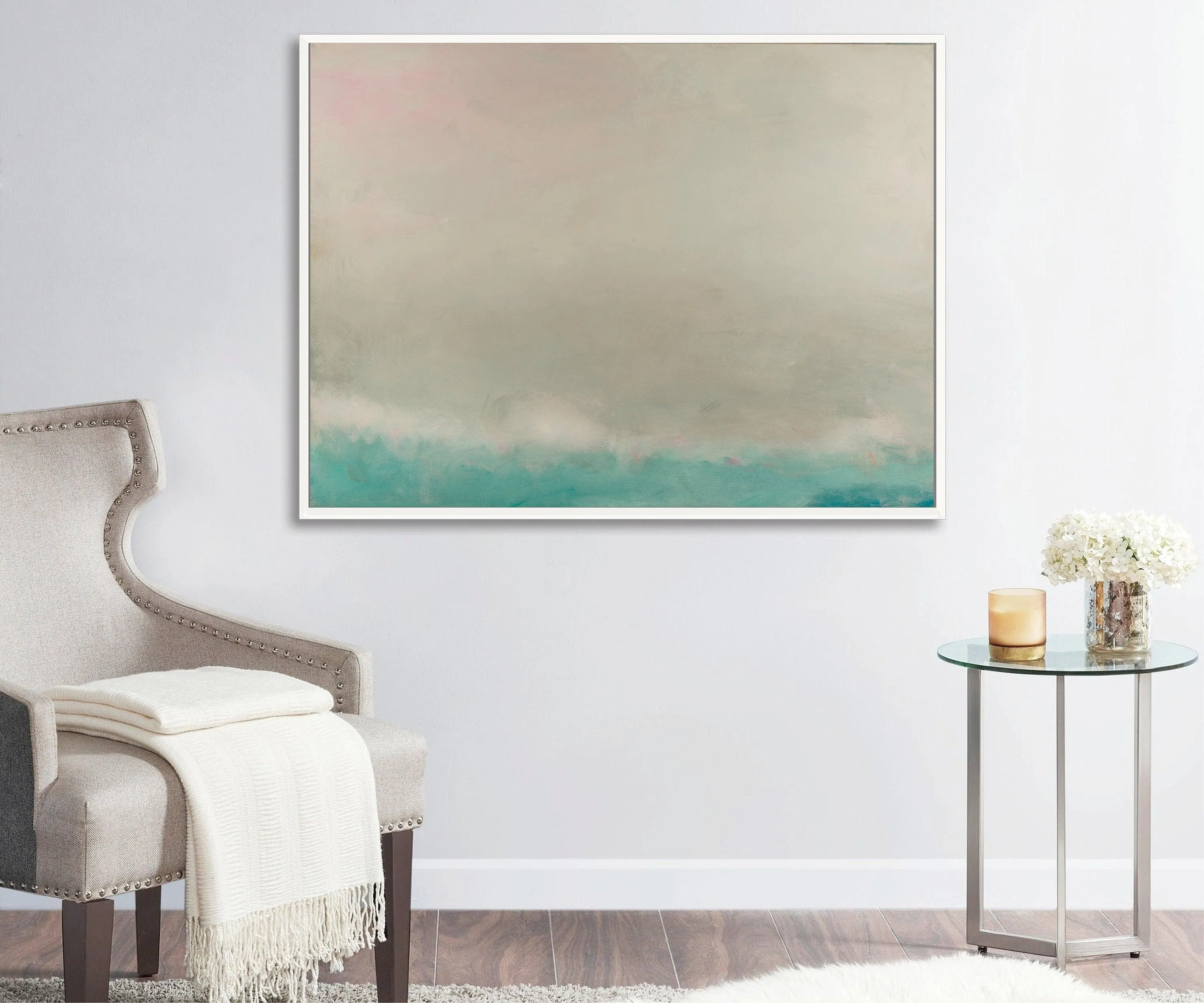Teal minimalist abstract wall art, modern landscape art extra large wall art by Camilo Mattis