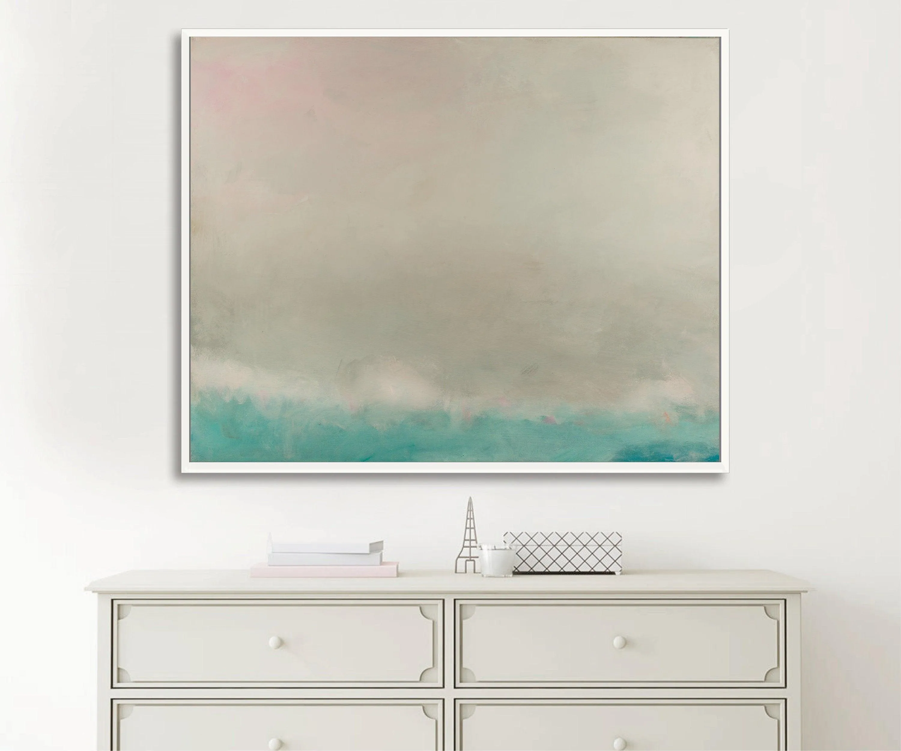 Teal minimalist abstract wall art, modern landscape art extra large wall art by Camilo Mattis
