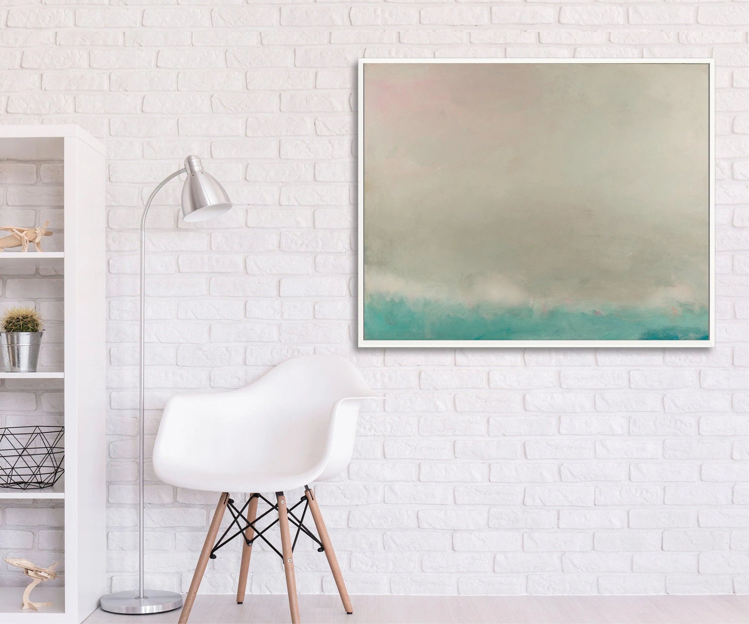 Teal minimalist abstract wall art, modern landscape art extra large wall art by Camilo Mattis