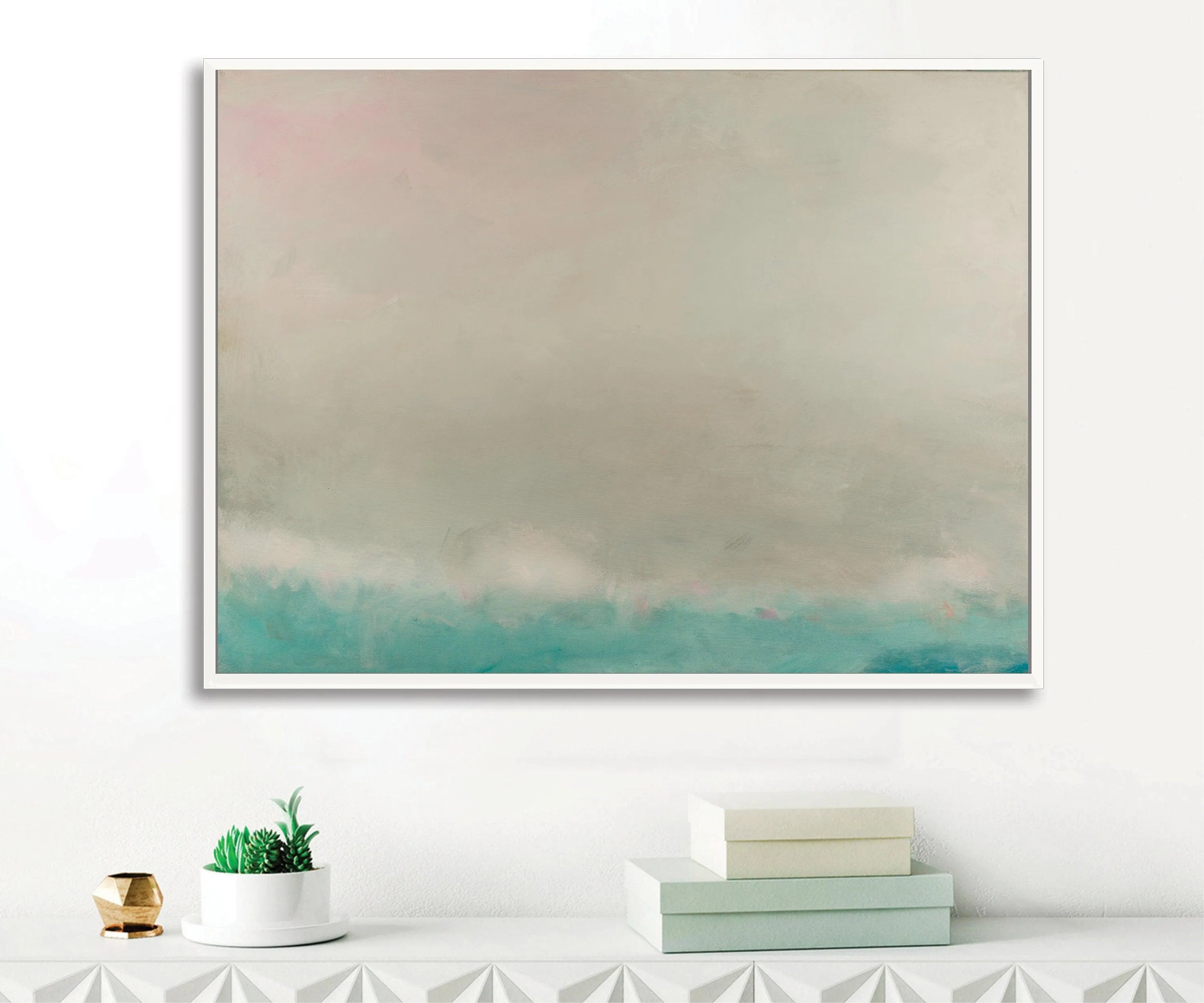 Teal minimalist abstract wall art, modern landscape art extra large wall art by Camilo Mattis