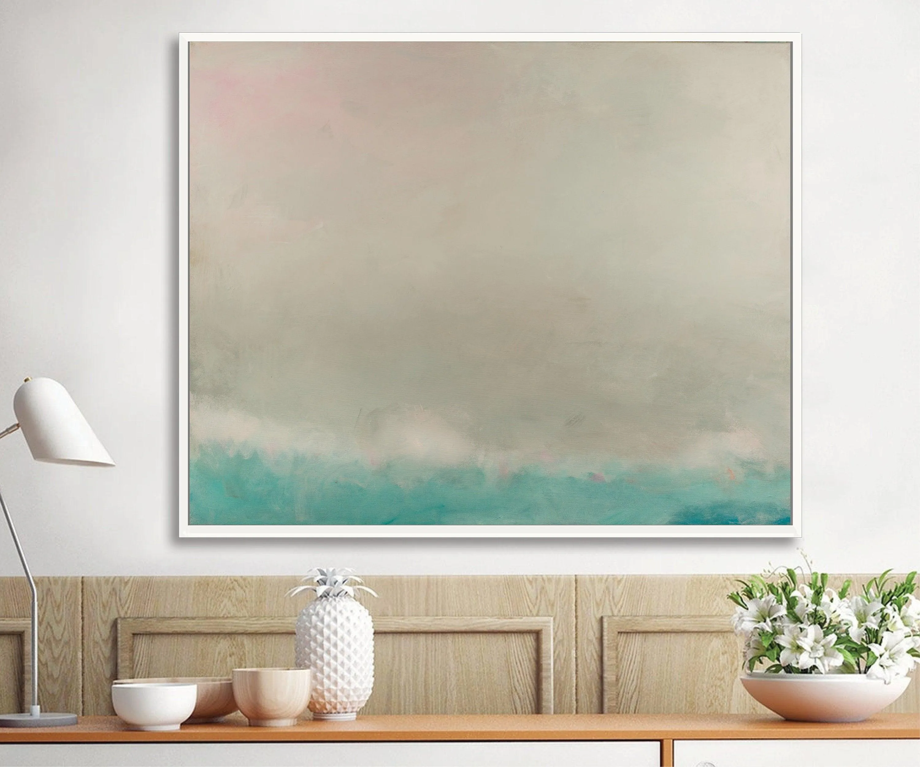 Teal minimalist abstract wall art, modern landscape art extra large wall art by Camilo Mattis