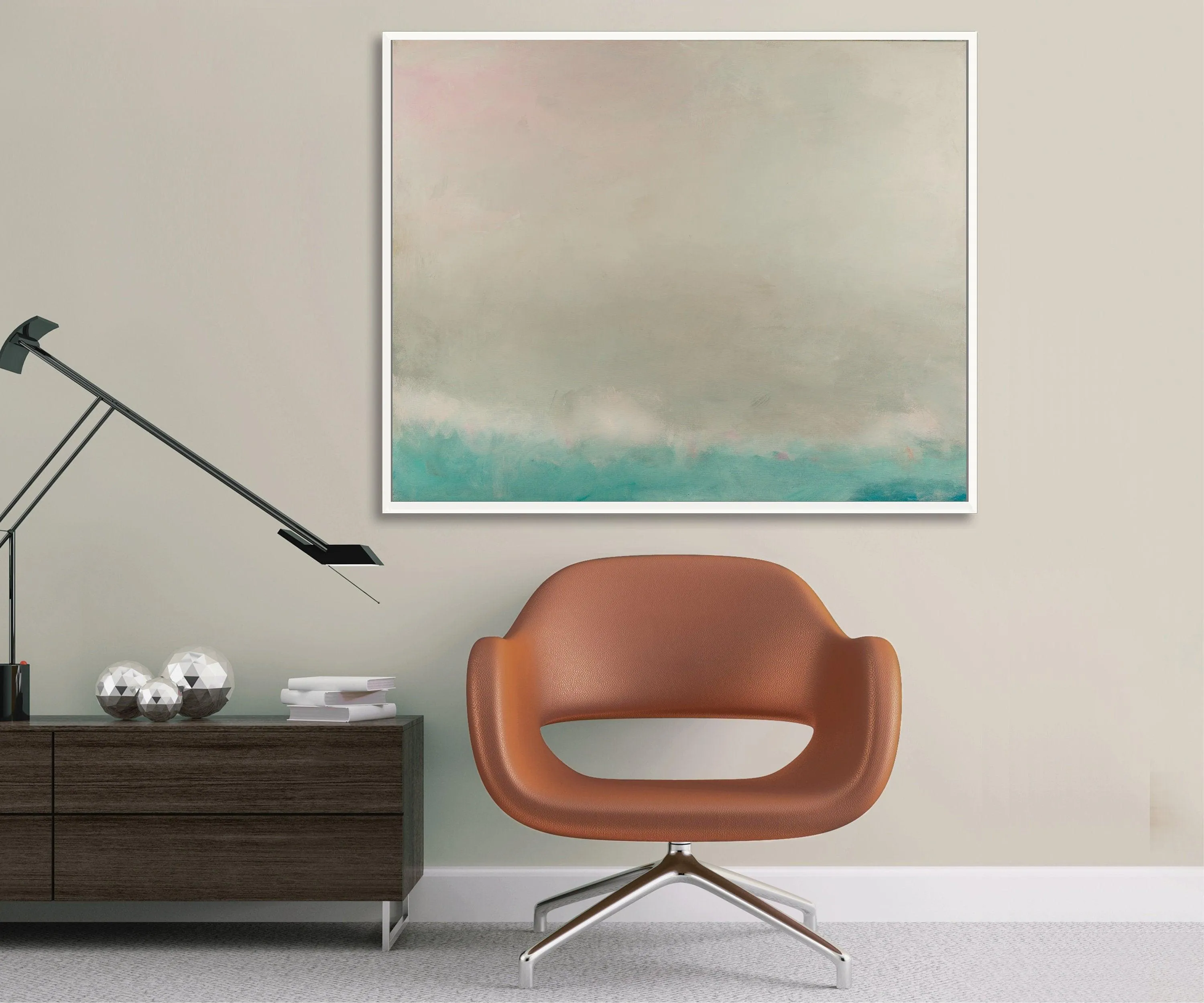 Teal minimalist abstract wall art, modern landscape art extra large wall art by Camilo Mattis