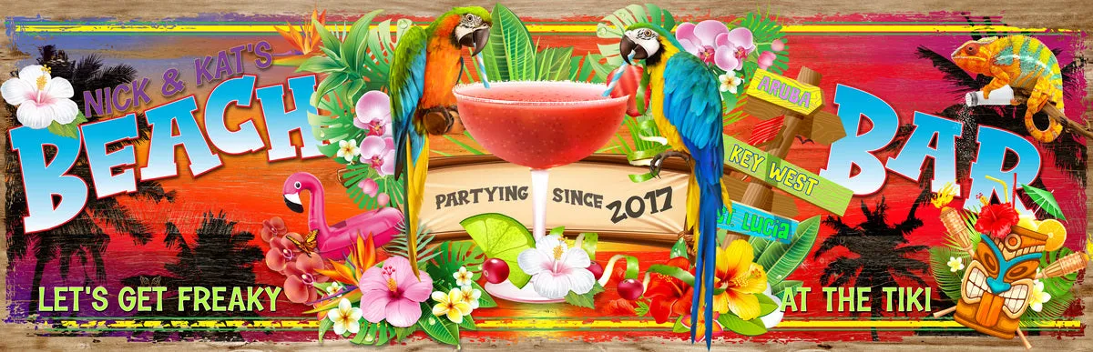Tiki Decor - Margarita Tiki Bar Sign with Parrots