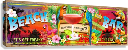 Tiki Decor - Margarita Tiki Bar Sign with Parrots