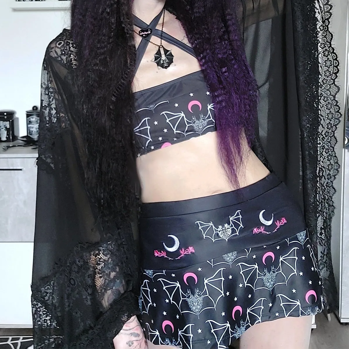 Two Headed Bat Retro Skirted Bikini