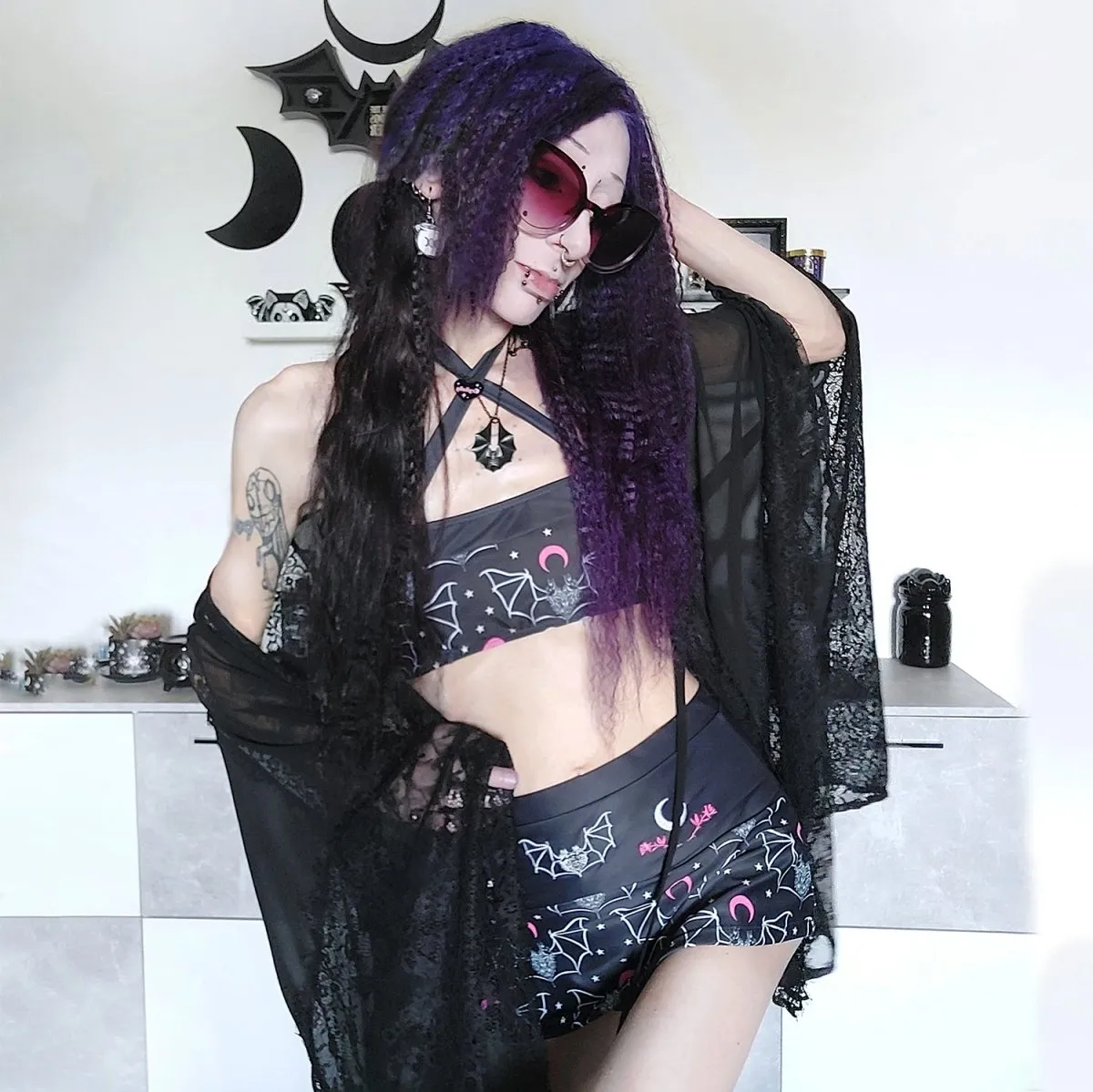 Two Headed Bat Retro Skirted Bikini